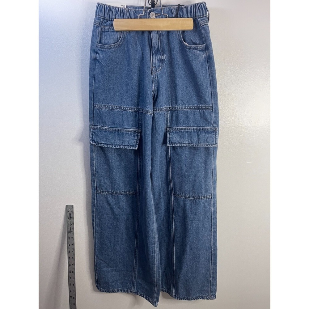 Forever 21 Womens Cargo Wide Leg Jeans Medium Wash Blue High Rise Size 25 NWT